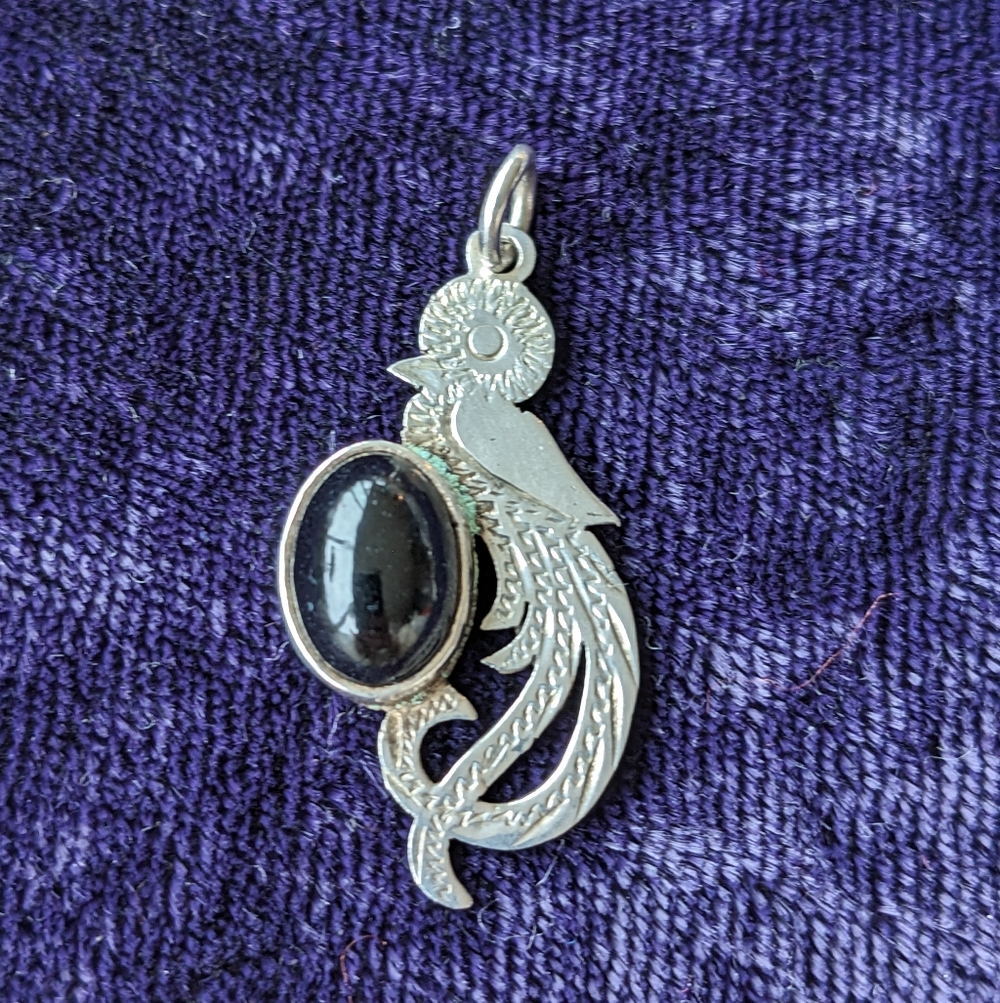 Vintage 925 Sterling Silver Bird Of Paradise Pendant With Black Onyx